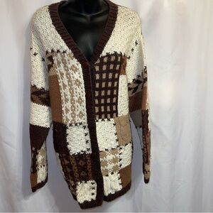 Liz Claiborne Patchwork Cardigan in Brown and Cream CRAZY HORSE sz 3x